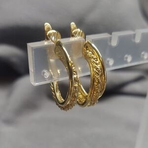 Trifari Gold-Tone Twist Hoop Earrings Clip On Vintage